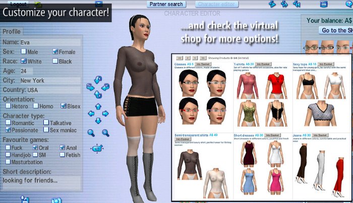 customize your character for adult dating and check the virtual shop